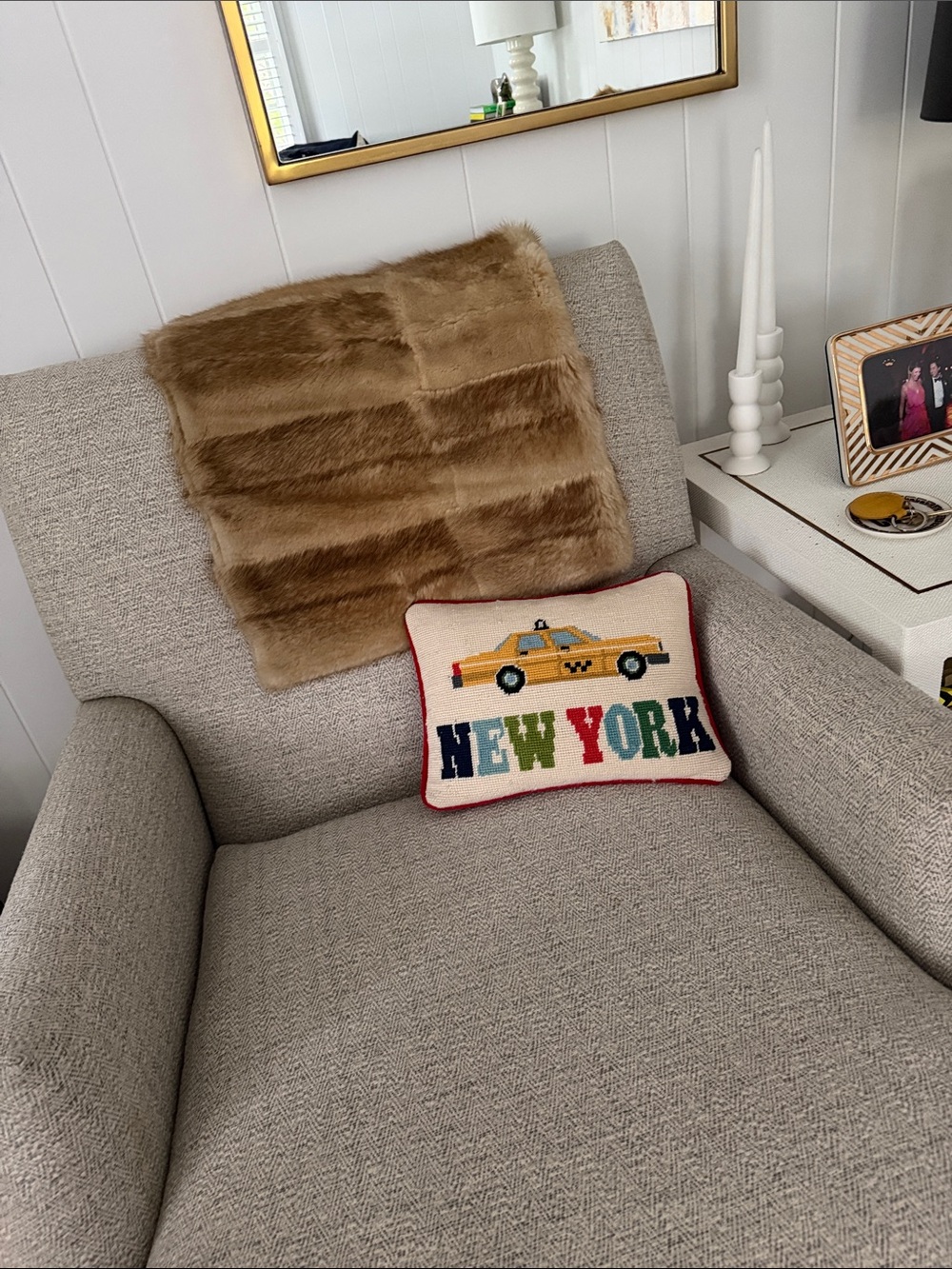 Jonathan Adler New York Taxi Needlepoint Pillow - Yellow, Red, Blue, Green, Navy - Picture 2 of 4